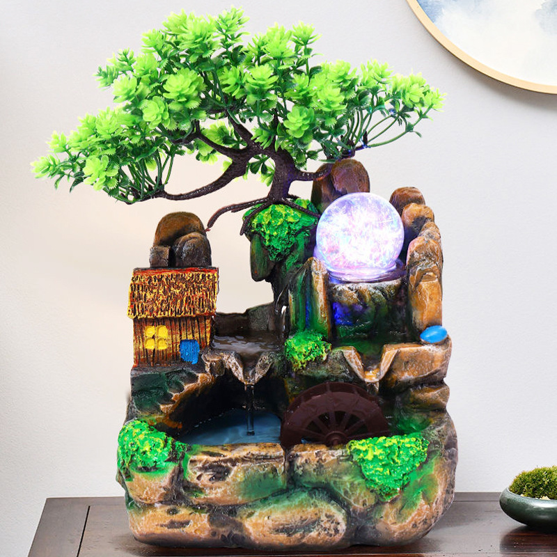 Mini Desktop Rockery Waterfall Flowing Water Circulation Ornaments Living Room Fish Tank Decorations Housewarming Opening Lucky Gifts