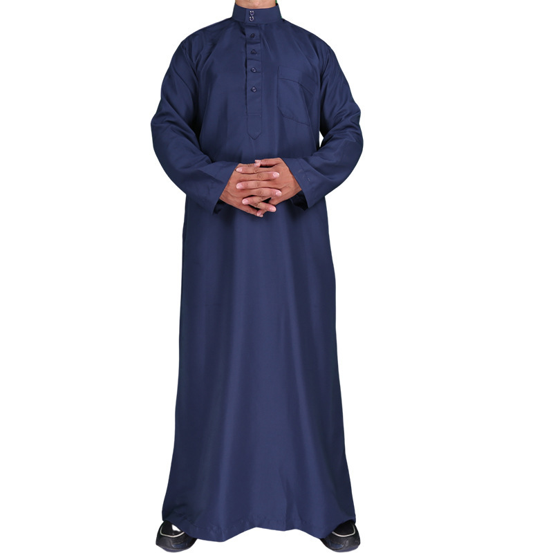 In-Stock Wholesale Polyester Plain Style Navy Blue Long Robe with Long Sleeves, Loose Ethnic Style In-Stock Wholesale Polyester Plain Style Navy Blue Long Robe with Long Sleeves, Loose Ethnic Style
