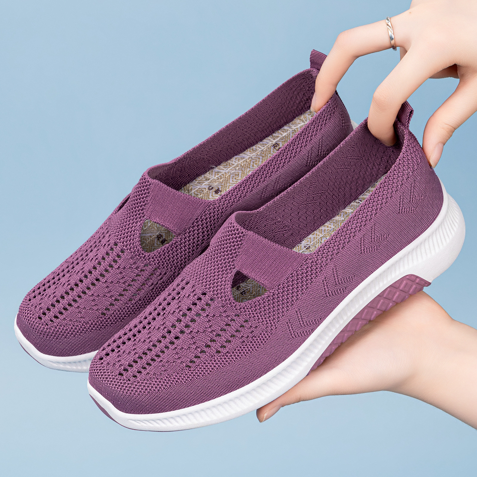 Zapatos de mujer transfronterizos explosivos zapatos de mujer zapatos casuales de tejido superficial zapatos de tela cómodos zapatos de malla transpirables ligeros zapatos únicos