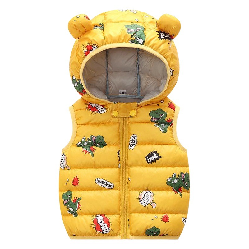 Ropa para niños 2025 nuevo estilo de dibujos animados de algodón con capucha chaleco estampado color caramelo niño pequeño y mediano abrigo ligero bebé