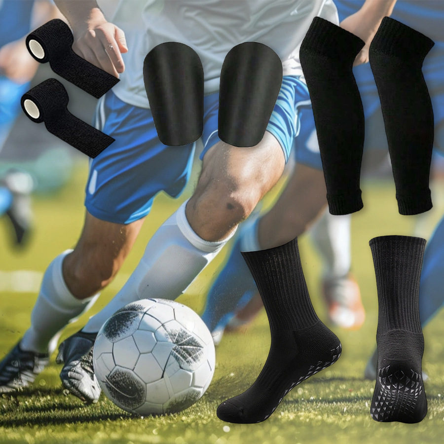 Anti-Slip Football Socks, Sports Leg Sleeves, Mini Shin Guards, Elastic Bandages, Amazon's Best-Selling Football Sports Set