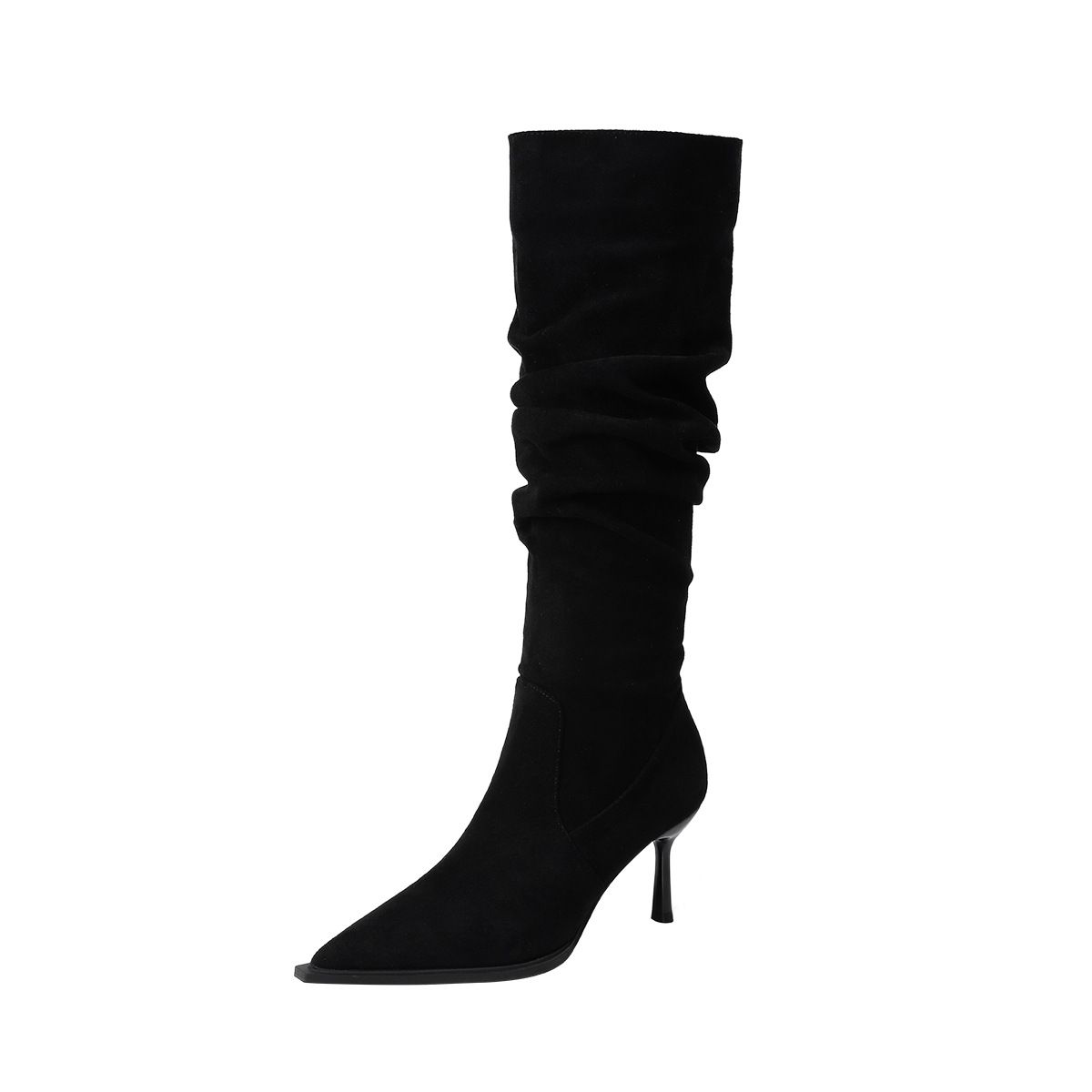 9800-1 Botas de pila de punta de red, botas de rodilla, botas de invierno, botas de tacones delgados, botas de mujer