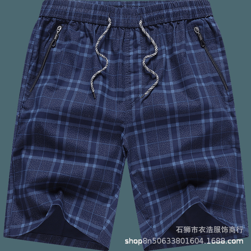 Pantalones cortos de playa de algodón puro informales transfronterizos de cinco puntos para hombre, a cuadros, de talla grande, holgados, estilo Aro, para uso exterior, de moda de verano image 3