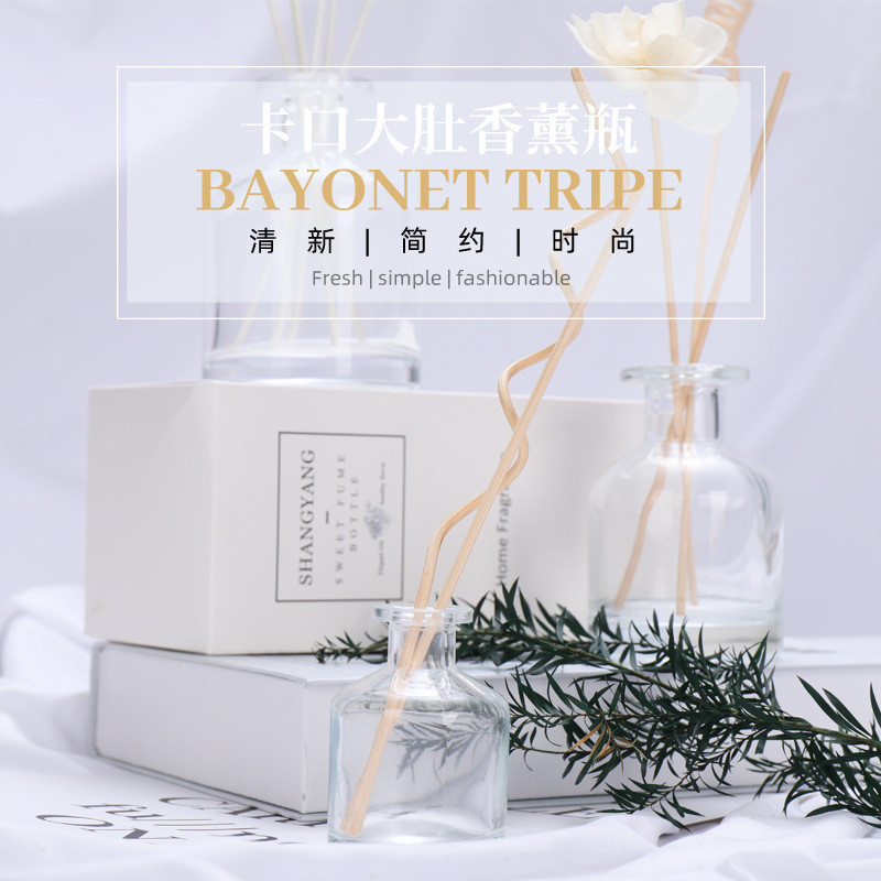 Thick bottom bayonet big belly aromatherapy bottle transparent glass bottle empty bottle fire-free rattan dried flower perfume bottle essential oil sub-bottle