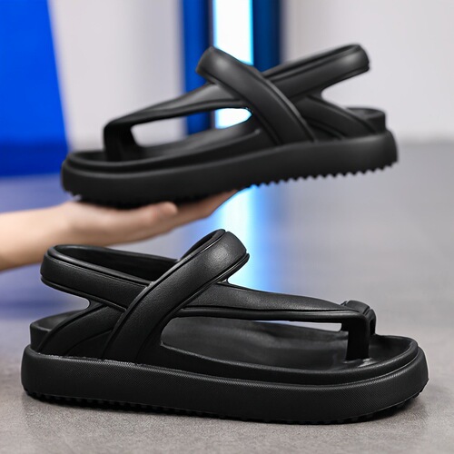 Men's and Women's Open-Toe Black and White Sports Slip-On Herringbone Sandals EVA Material Lightweight Soft Sole