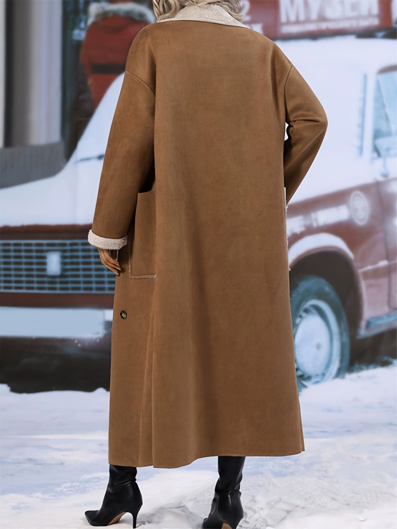 Шерстяное пальто европейского кроя, длинное женское, хаки, размеры 1XL–5XL