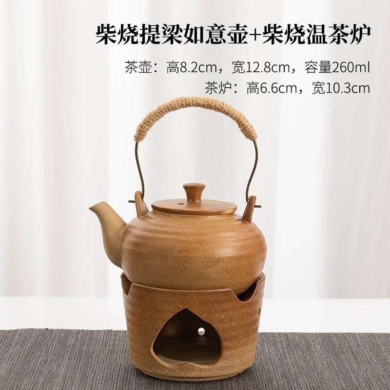 围炉煮茶壶柴烧提梁壶南瓜壶煮茶中式复古温茶壶户外露营泡茶壶花