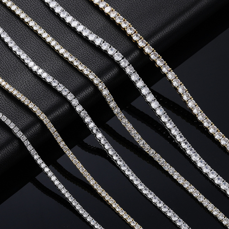 Tennis Chain 3mm 4mm 5Mmtennischain Copper Micro-Paved Zircon Single Row European and American Hip-Hop Tennis Hand Necklace Tennis Chain 3mm 4mm 5Mmtennischain Copper Micro-Paved Zircon Single Row European and American Hip-Hop Tennis Hand Necklace
