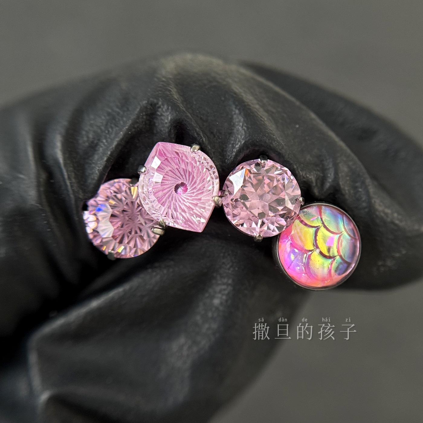 F136 Titanium Tongue Piercing White Peach Princess Sparkle Star Cut Internal Thread Tongue Barbell detail image 7