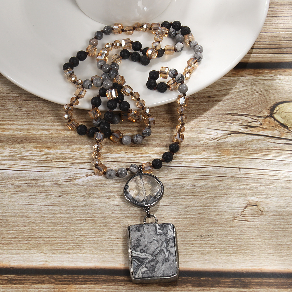 65g Weight Natural Stone Pendant Material Pendant Necklace Classification Natural Stone Chain Material Beaded Chain Chain Type 1 Piece Quantity Holiday Occasion natural stone Material Geometric Pattern Women's Gender Retro Style Retro Geometric Natural Stone Beaded Chain Pendant Necklace In Bulk 9