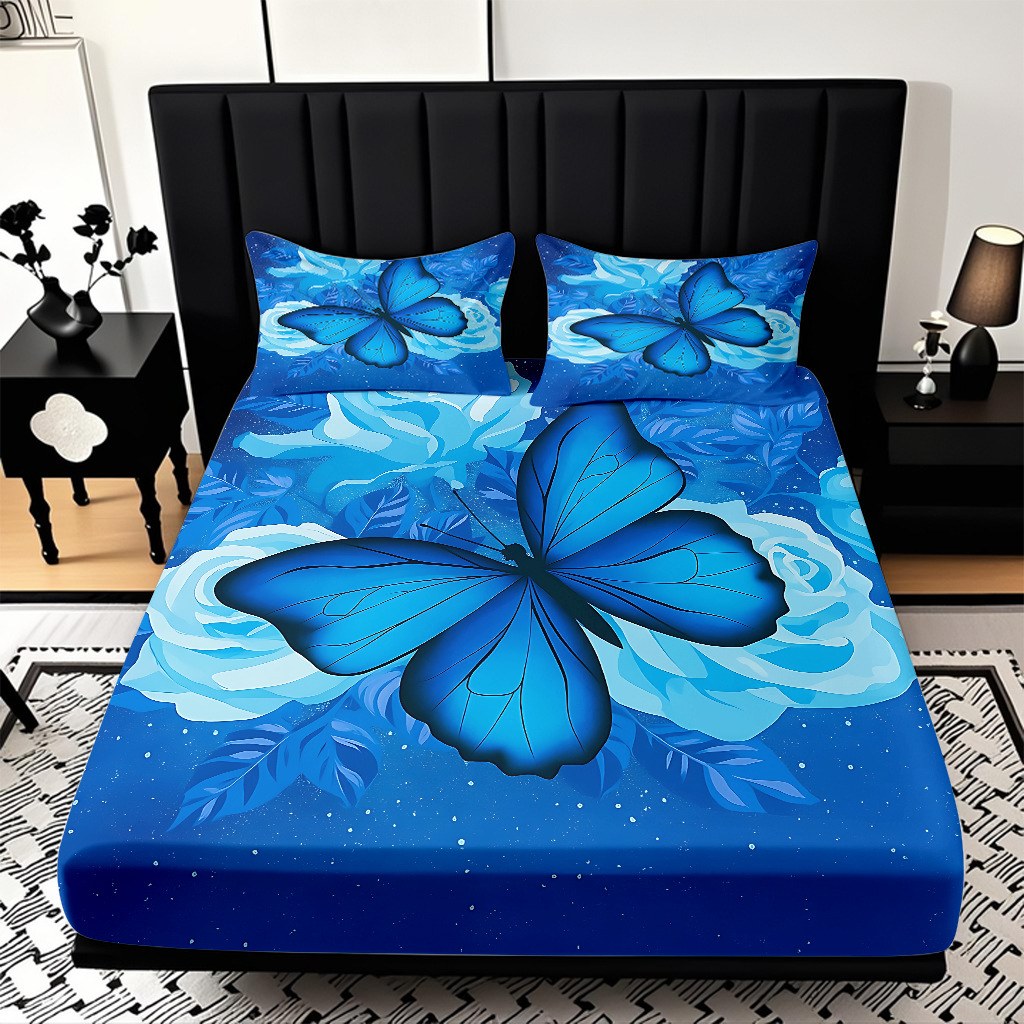 TEMU / JIT Transfronterizo para la serie de mariposas multicolores 3D impresión digital cama cama almohada kit de diseño se puede fijar
