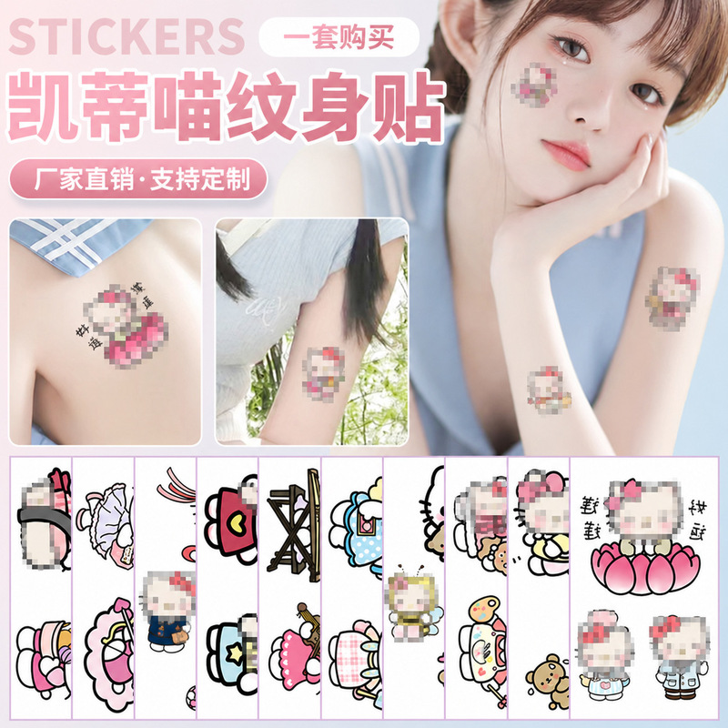Japanese cartoon kt cat tattoo sticker colorful line cute ins sweet cool girl lasting Hello Kitty sticker Japanese cartoon kt cat tattoo sticker colorful line cute ins sweet cool girl lasting Hello Kitty sticker