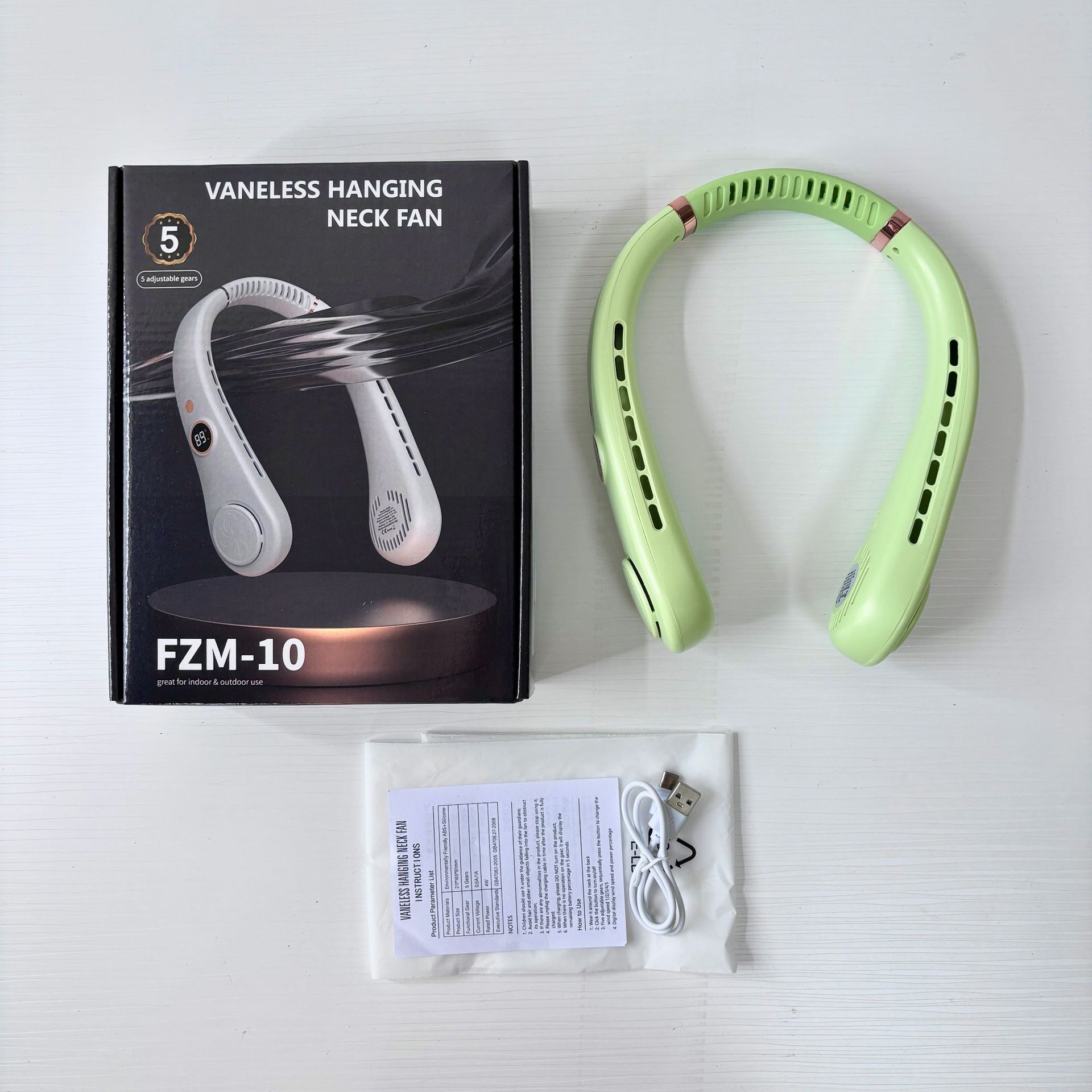 Nuevo ventilador de cuello colgante sin hojas transfronterizo usb para exteriores portátil de cinco velocidades pantalla digital estudiante mini ventilador de cuello colgante pequeño