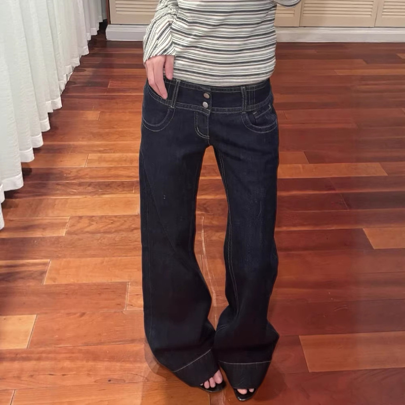 Straight-Leg Jeans for Women, Loose Fit, Spring Style, Wide-Leg, Low-Waist, Straight-Cut, Drapey, Slimming, Long Pants for Women Straight-Leg Jeans for Women, Loose Fit, Spring Style, Wide-Leg, Low-Waist, Straight-Cut, Drapey, Slimming, Long Pants for Women