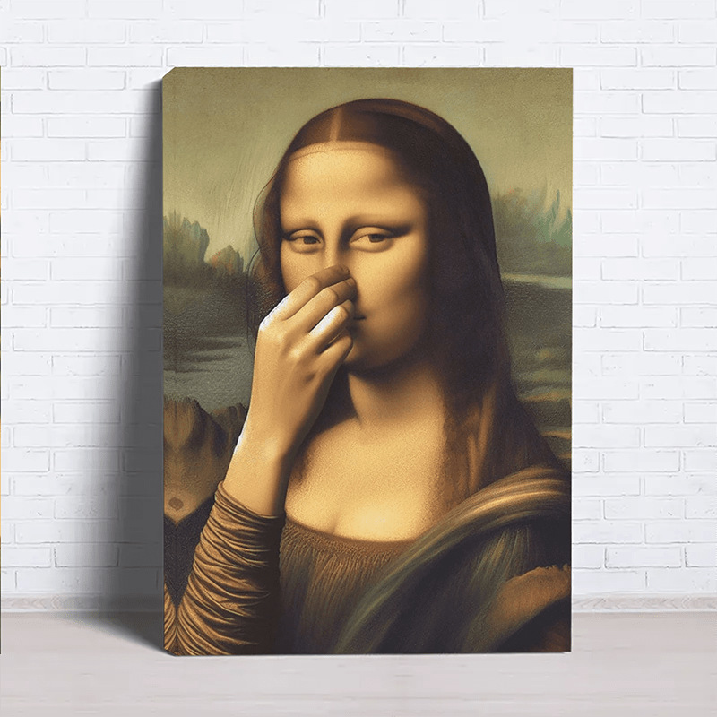 Humorous Twisted Wooden Frame Living Room Bedroom Wall Decoration Interesting Mona Lisa Art Imitation Oil Painting