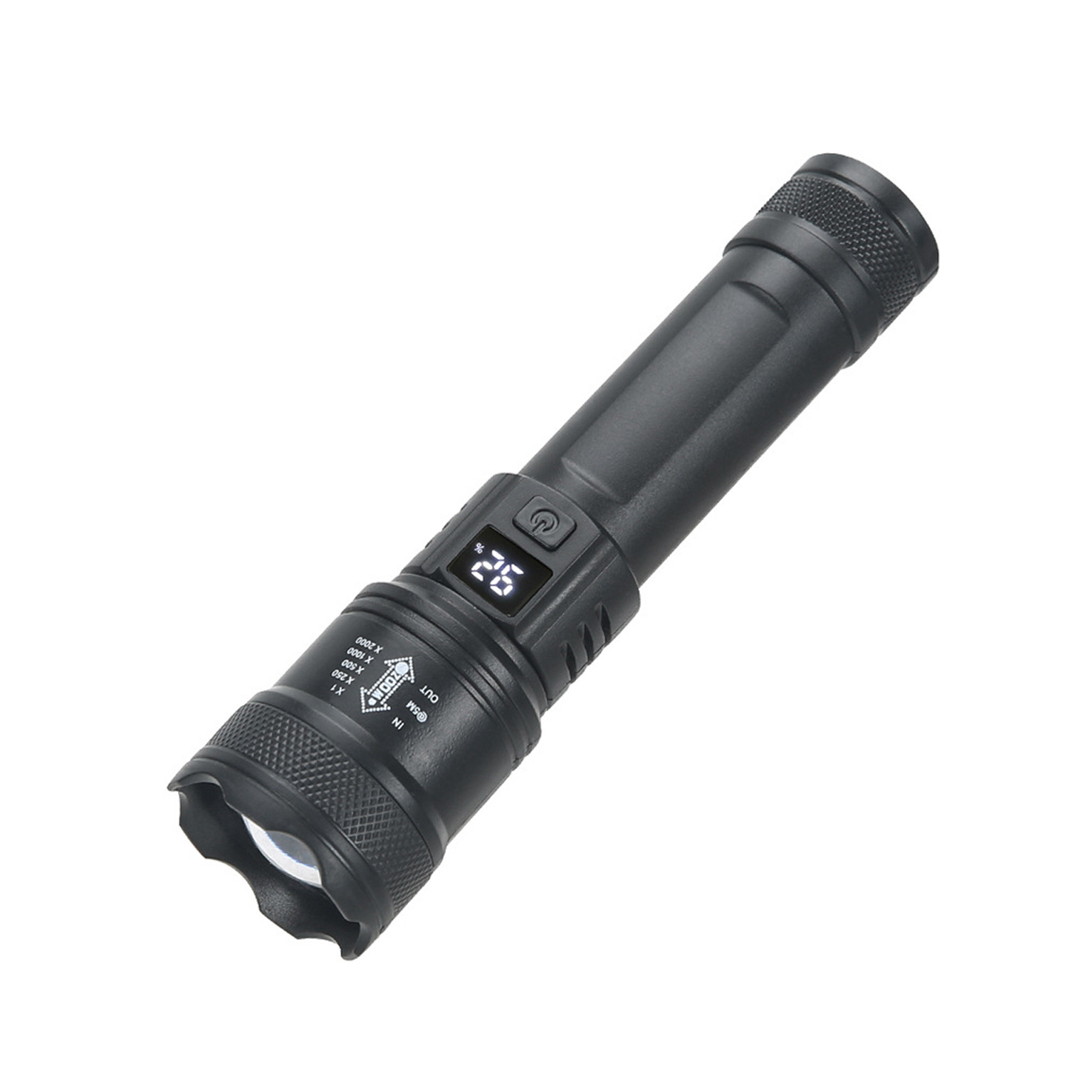 블랙 - 강한 빛 디지털 디스플레이 줌 손전등 [800mAh]