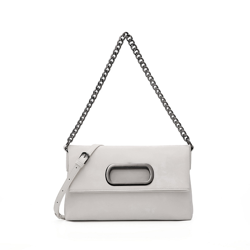 New genuine leather satin versatile underarm folding bag 2024 new niche high end chain messenger bag_voghion.com