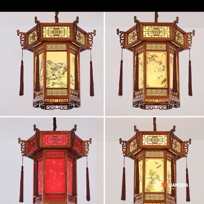 Chinese-Style Solid Wood Hexagonal Palace Lantern Balcony Red Lantern Chandelier Temple Ancestral Hall Chinese Style Antique Architecture Door Head Outdoor Chinese-Style Solid Wood Hexagonal Palace Lantern Balcony Red Lantern Chandelier Temple Ancestral Hall Chinese Style Antique Architecture Door Head Outdoor