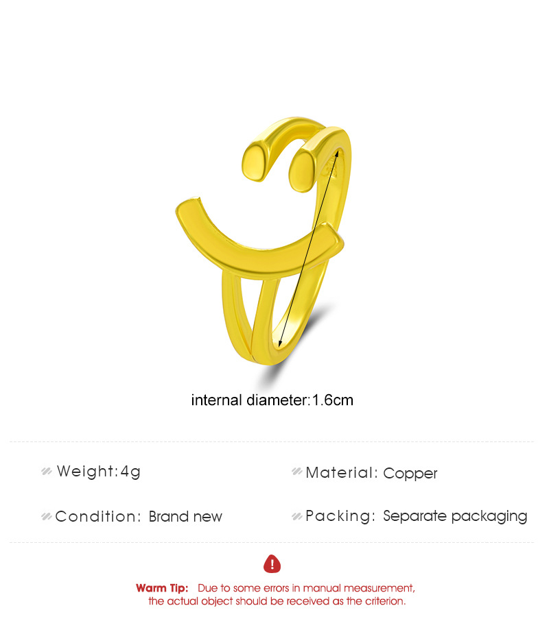 simple creative smiley face open copper index finger ring
