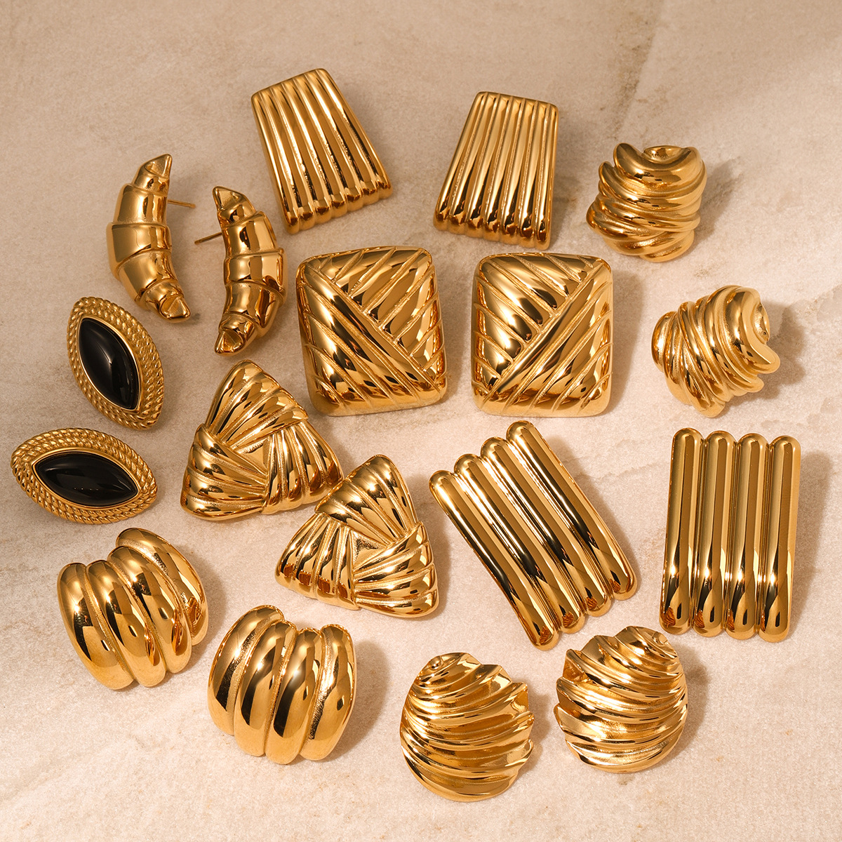 15g Weight PVD Coated Gold Plating Process 304 Stainless Steel Ear Needle Material 18K Real Gold Plated, Real Gold Plated Plating Material Assorted Gemstone, Stone-Free Inlay Material PVD Coated Real Gold Plated Solid Color 304 Stainless Steel Retro Waterproof Non Tarnish Ear Studs