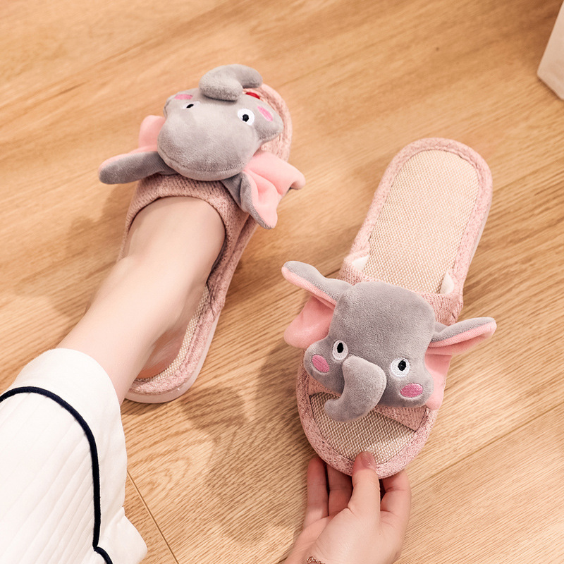 La primavera y el otoño de coser zapatos de tamaño libre de dibujos animados lindo adultos zapatillas de punta rosa pareja zapatillas de lino en stock al por mayor