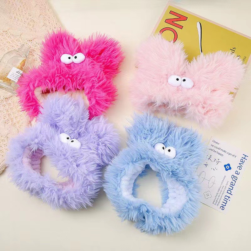Nueva felpa cosas divertidas ojos grandes de las mujeres lavado de cara banda de pelo de felpa orejas grandes reparación perro accesorios para el cabello maquillaje cabeza