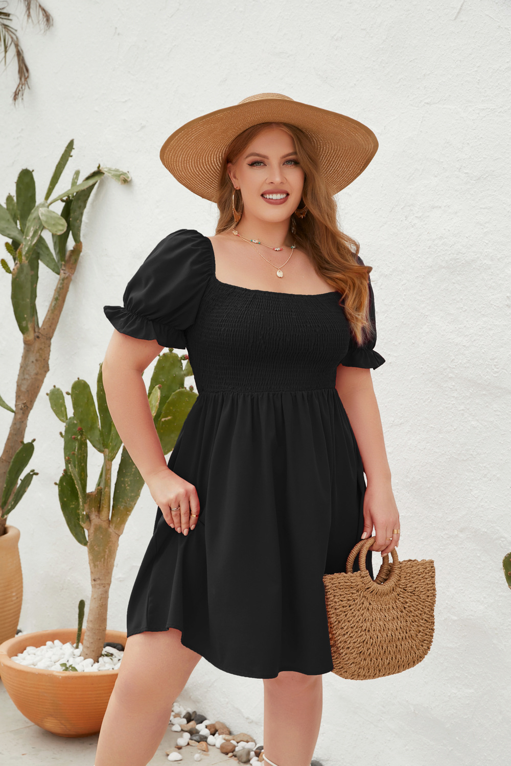 Rochie de damă cu mânecă lungă și evazată, cu guler pătrat și evazat, stil de călătorie_voghion.com
