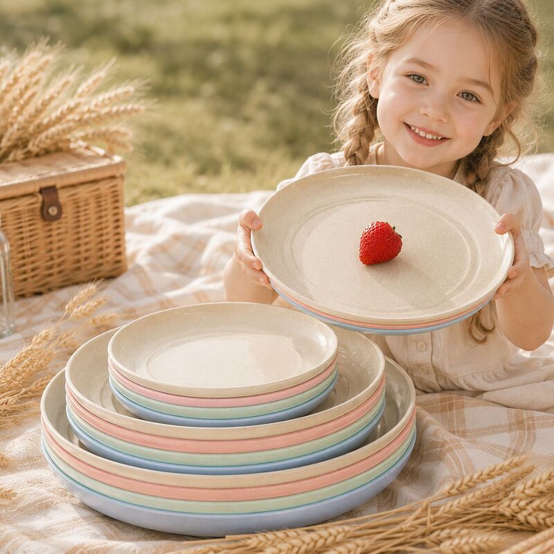 Wheat Straw Dinner Plate, Round Salad Plate, Plastic Plate, Candy Plate, Picnic Plate, Hotel Break-Resistant Dish Plate