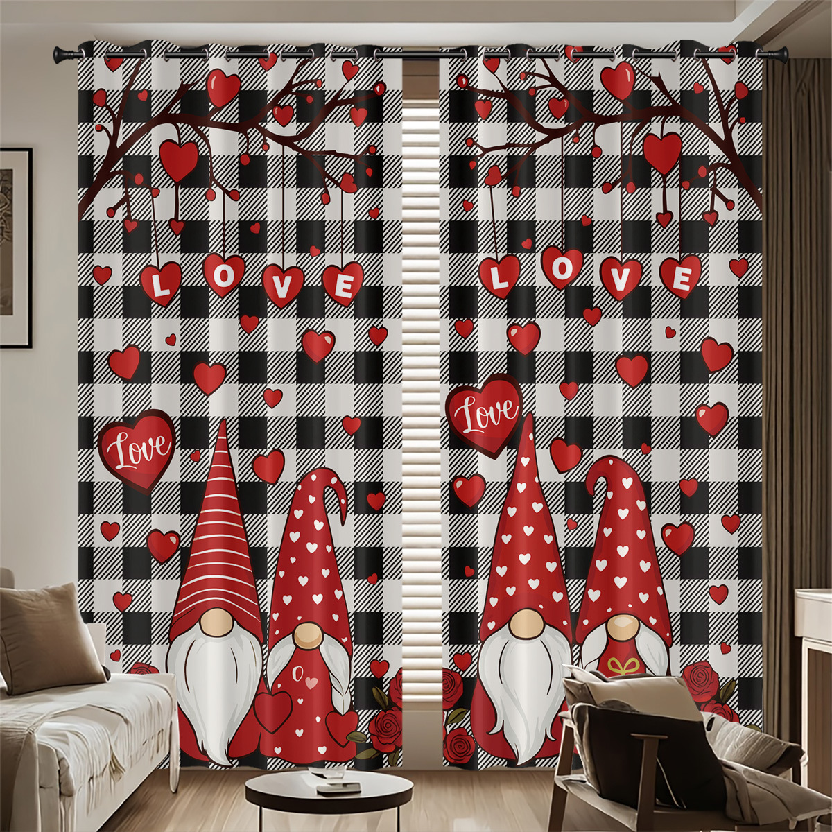 Cross-Border Christmas Gnome Print Blackout Curtains, Custom-Made Polyester Thickened High-Precision Curtains, Sun Protection Curtain Manufacturer