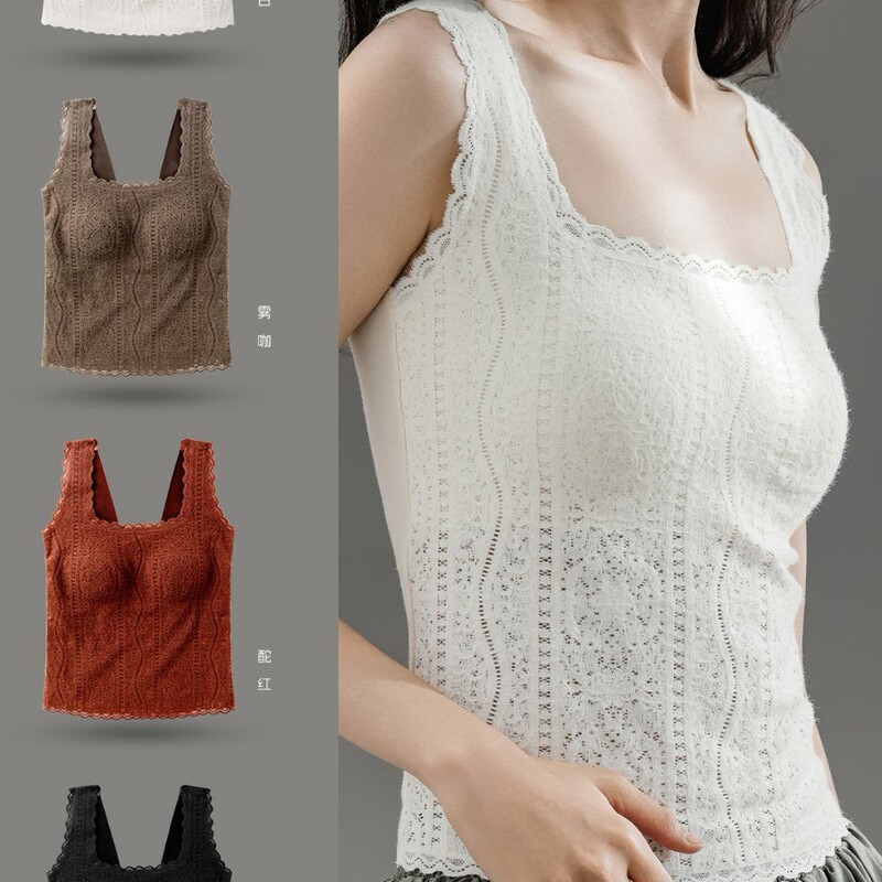 8864-1 Square-Neck Lace Thermal Vest Underwear for Women with Built-In Bra Pads, No Need to Wear a Bra, Integrated Base Layer Top 8864-1 Square-Neck Lace Thermal Vest Underwear for Women with Built-In Bra Pads, No Need to Wear a Bra, Integrated Base Layer Top