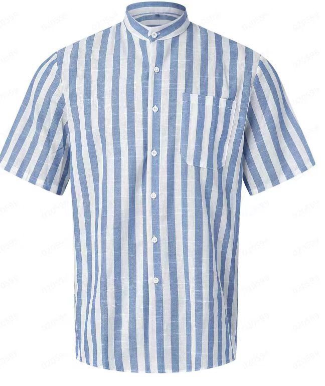 Amazon nuevos hombres de la moda de manga corta a rayas camisa de solapa de primavera y otoño camisa fuente de fábrica