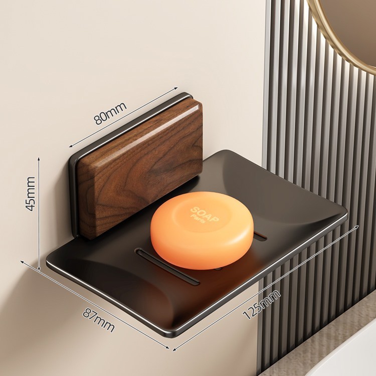Caja de jabón de madera de nogal, estante sin perforación, jabón, mariposa, baño, piscina de lavandería, estante de jabón, caja de jabón montada en la pared