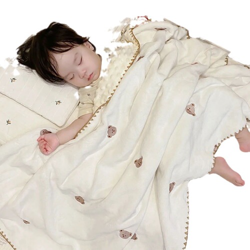 Infant Milk Velvet Cover Blanket Bean Bean Blanket Embroidered Shell Edge Baby Blanket Children Kindergarten Air Conditioned Blanket Wholesale