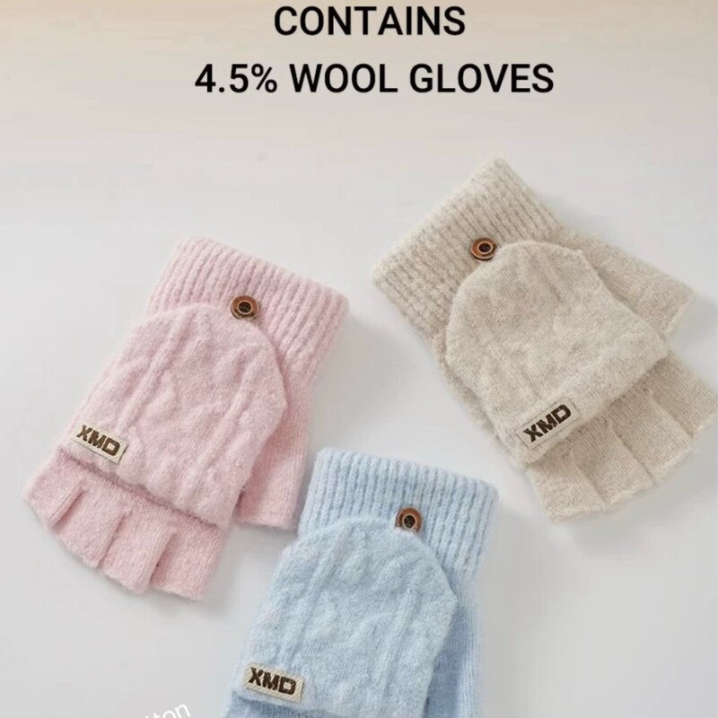 Cross-Border Outdoor Dual-Purpose Winter Wool Gloves Women's Knitted Half-Finger Gloves Office Fingerless Gloves Thickened Warm Hands Cross-Border Outdoor Dual-Purpose Winter Wool Gloves Women's Knitted Half-Finger Gloves Office Fingerless Gloves Thickened Warm Hands