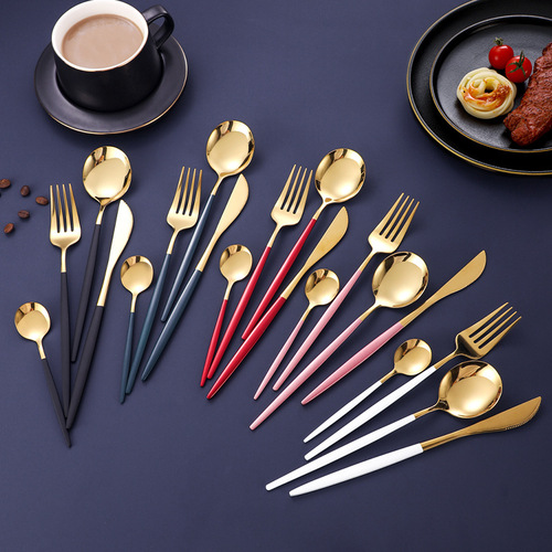 Stainless steel tableware set including four main pieces: steak knife, fork, and spoon, Portuguese style, Amazon cross-border Western cuisine set