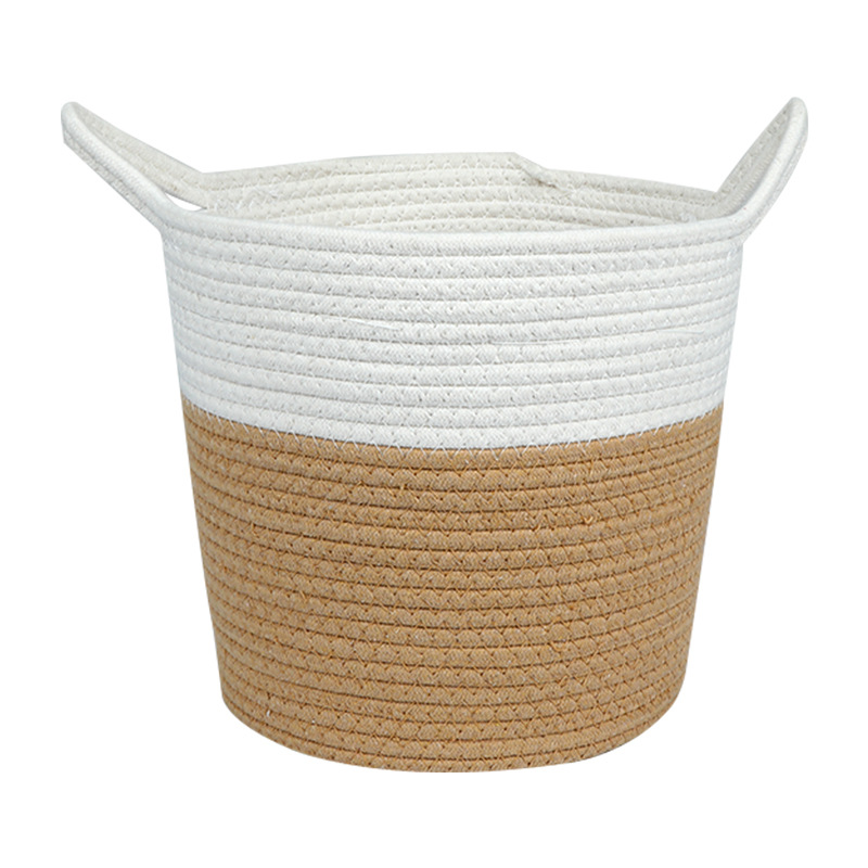 Cesta de almacenamiento de algodón transfronterizo Cesta de tejido gran decoración doméstica Cesta de almacenamiento de cuerda de algodón hecha a mano Cesta de cubierta de plantación verde Cesta de maceta