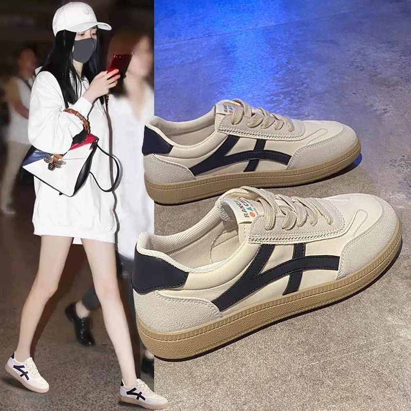 Белые кроссовки весна-осень 2025, женские, новые, дышащие, на толстой подошве, ретро, повседневные, спортивные, для студентов, для бега