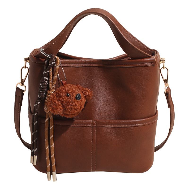 Bolso de moda simple de mujer 2024 nuevo ocio versátil bolso de cubo transfronterizo de color sólido bolso de hombro