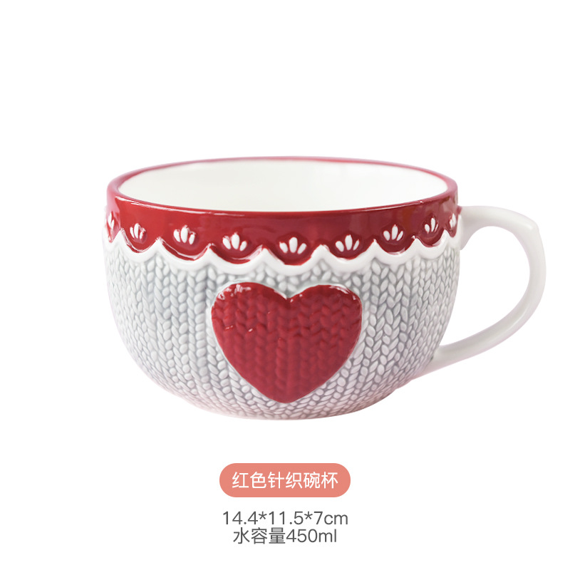 Taza de desayuno de leche de avena casera creativa dibujos animados lindo conejo mango de bolsillos de fideos de cerámica gruesa taza de sopa de gran capacidad