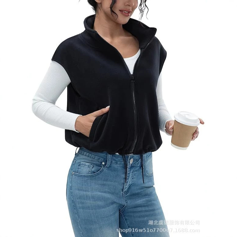 2026 European and American cross-border autumn and winter women's clothing, stand-up collar, zippered, lamb fleece short vest, warm sleeveless fleece jacket 2026 European and American cross-border autumn and winter women's clothing, stand-up collar, zippered, lamb fleece short vest, warm sleeveless fleece jacket