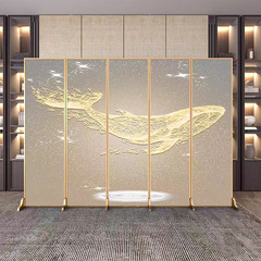轻奢铝合金屏风鲸鱼图隔断移动家用玄关入户客厅酒店办公室遮挡