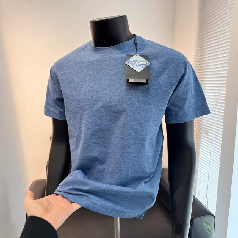 Haze Blue Cool Quick-Dry T-Shirt for Men, Summer Ice Silk Thin Breathable Sports Short-Sleeve Elastic Fitness Half-Sleeve