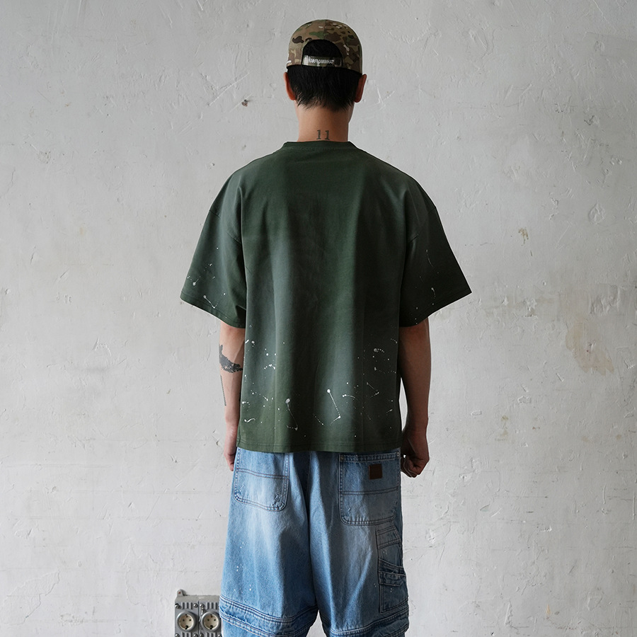 ARCHIVO FAR FA letras pintadas a mano con tinta lavada para hacer viejas camisetas de manga corta de alta marca americana para hombres