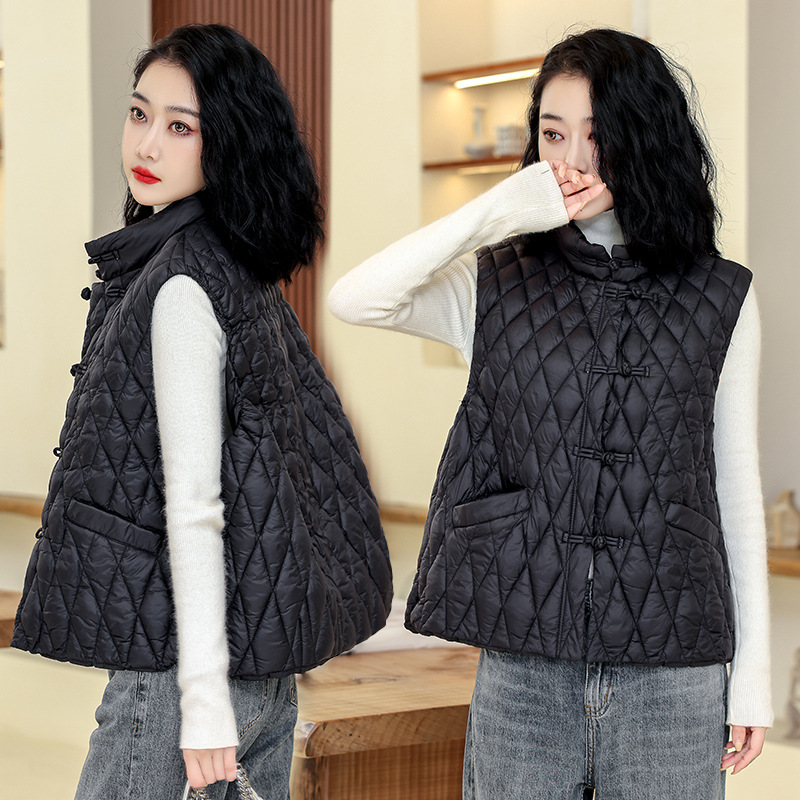 Chaleco de algodón de pluma para mujeres 2024 otoño y invierno nuevo estilo coreano de algodón suelto hombro collar chaleco de algodón chaleco de caballo abrazadera chaqueta