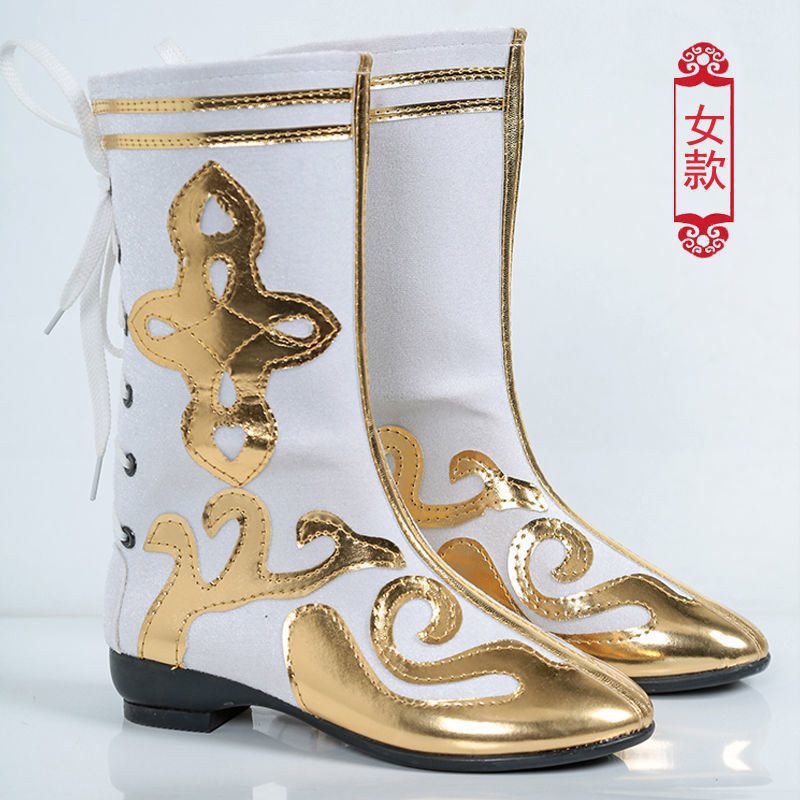 Mongolian Dance Boots Retro Ethnic Shoes Children's High Tube Dance Dragon Drumming Wear-Resistant Boots Wholesale with Free Shipping