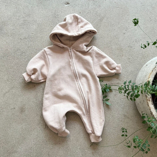 Ins Spring Infants' Bodysuit Cotton Soft Zipper Unisex Baby Long Sleeve Hooded Sweatshirt Full Body Climbing Suit