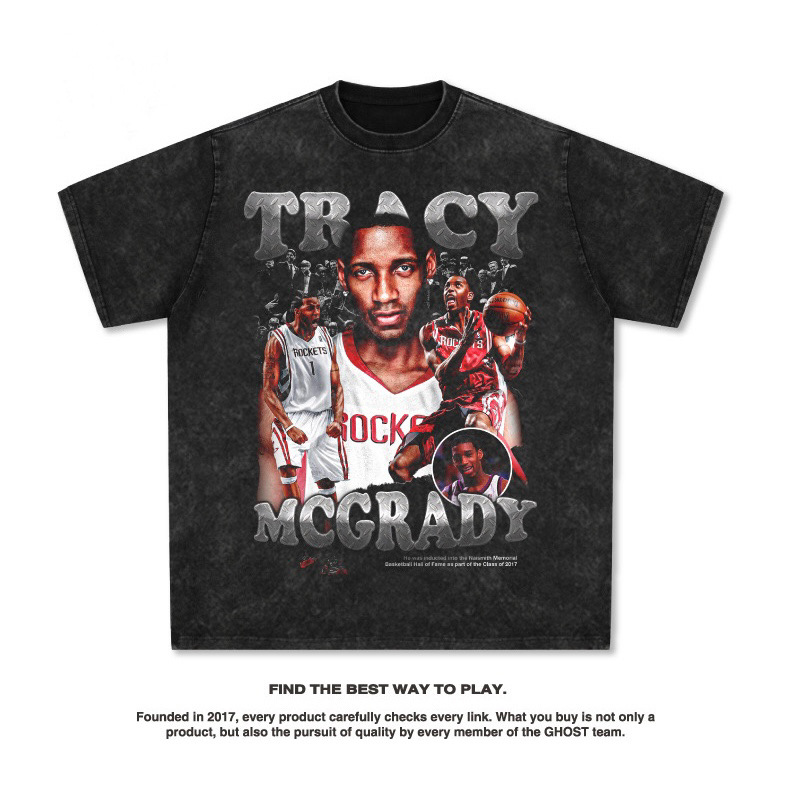Maddy American Star camiseta de hip-hop callejera marca de moda impresión retro hacer vieja lavado pesado cuello redondo mangas cortas image 1
