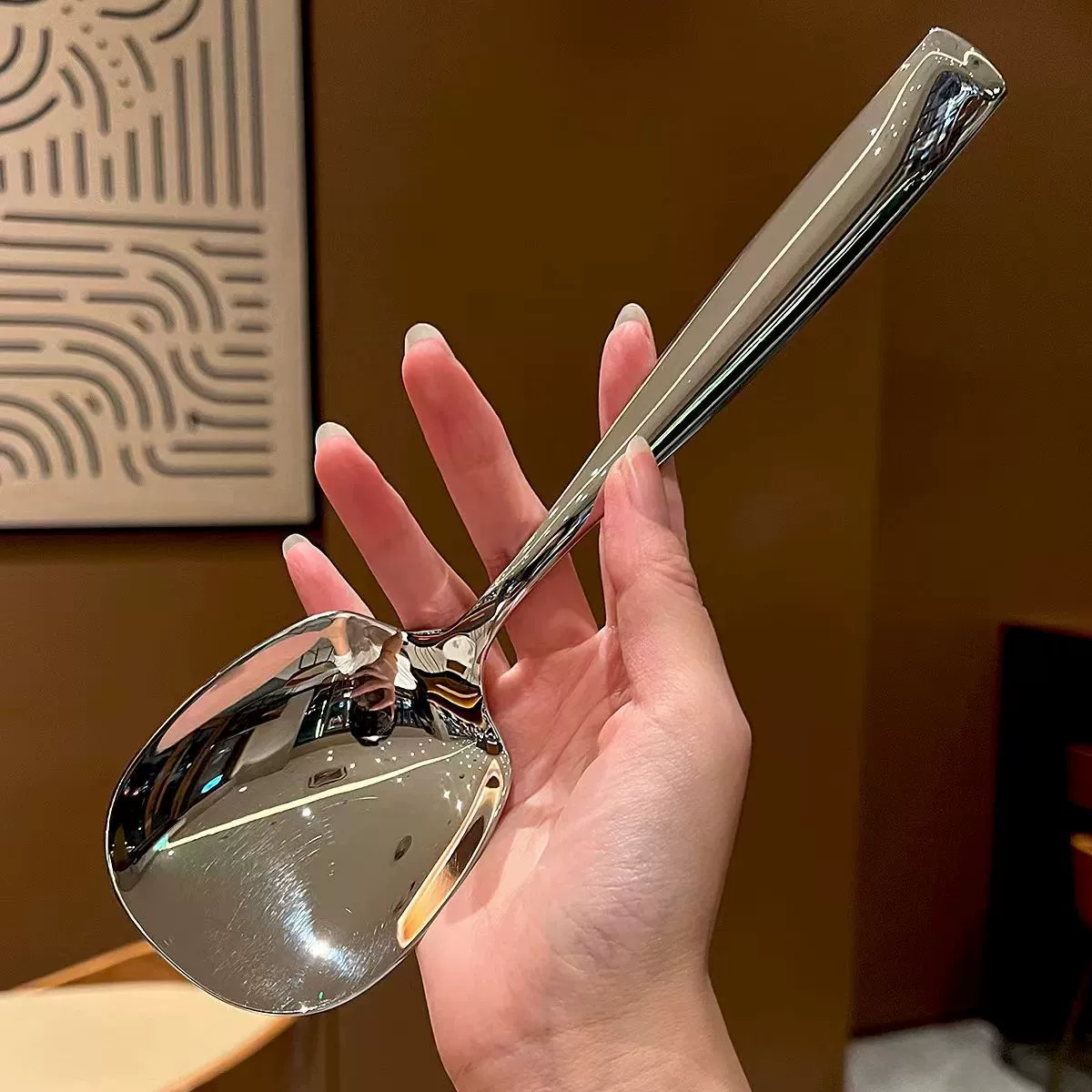 【老板娘自留】不锈钢轻奢勺子公用勺西餐厅酒店公勺大方形分菜勺