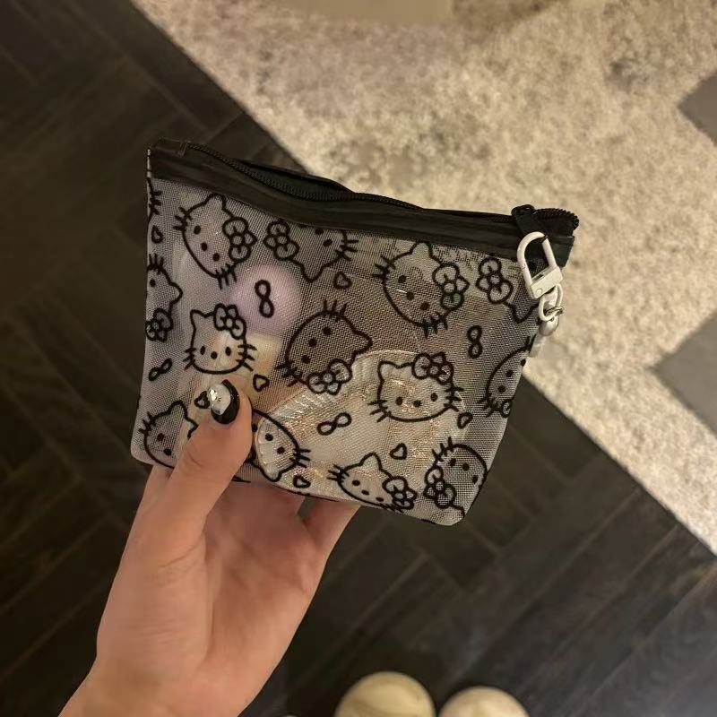 透明网纱kitty补妆包便携外出化妆包收纳旅行装实用零钱包耳机包|undefined