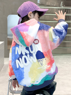 Boys' Hooded Sweatshirt Spring and Autumn 2025 New Children's Spring Top for Older Boys Graffiti Street Style
